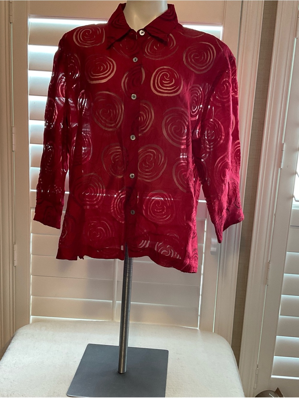 Mirasol Red Sheer Swirl Button-Down Blouse